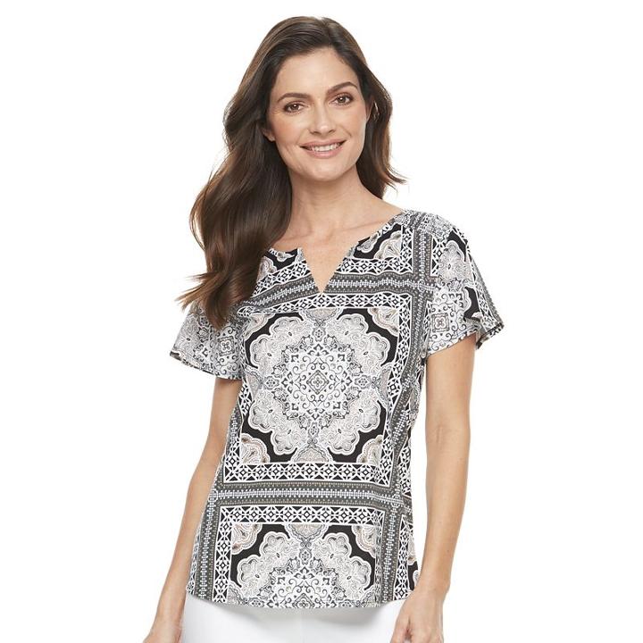 Women's Croft & Barrow&reg; Printed Splitneck Top, Size: Large, Lt Beige