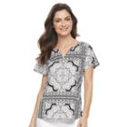 Women's Croft & Barrow&reg; Printed Splitneck Top, Size: Large, Lt Beige