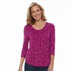 Petite Croft & Barrow&reg; Printed Smocked Top, Women's, Size: Xs Petite, Dark Pink