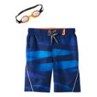 Boys 4-7 Zeroxposur Abstract Striped Swim Trunks With Goggles, Boy's, Size: 7, Blue Other