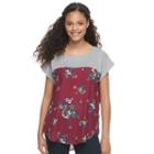 Juniors' Rewind Print Mixed Media Top, Teens, Size: Large, Med Red