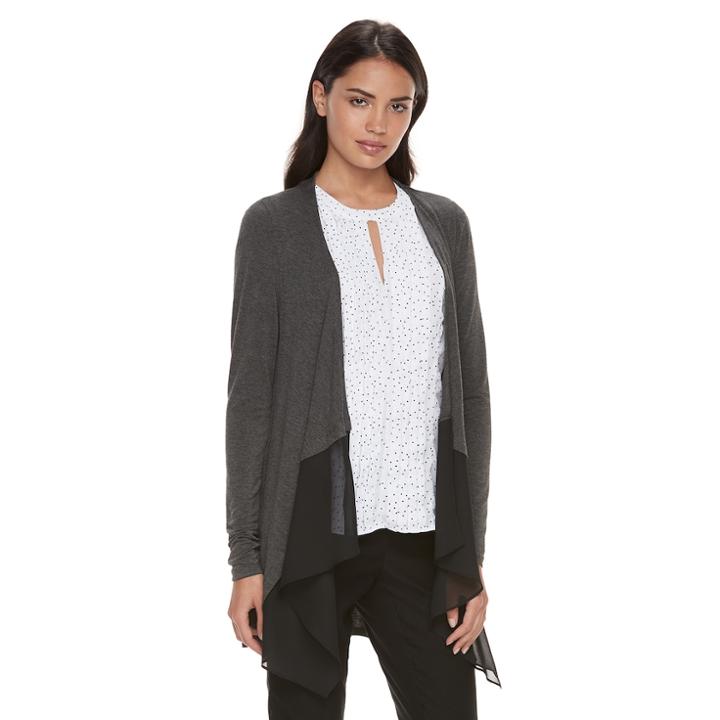 Women's Elle&trade; Mixed-media Flyaway Cardigan, Size: Xl, Med Grey
