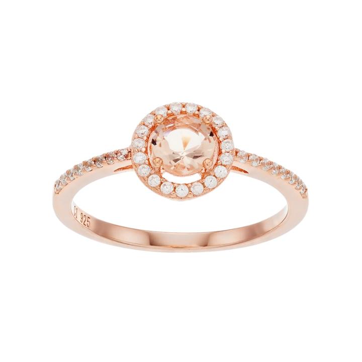 14k Rose Gold Over Silver Simulated Morganite & Cubic Zirconia Round Halo Ring, Women's, Size: 7, Pink