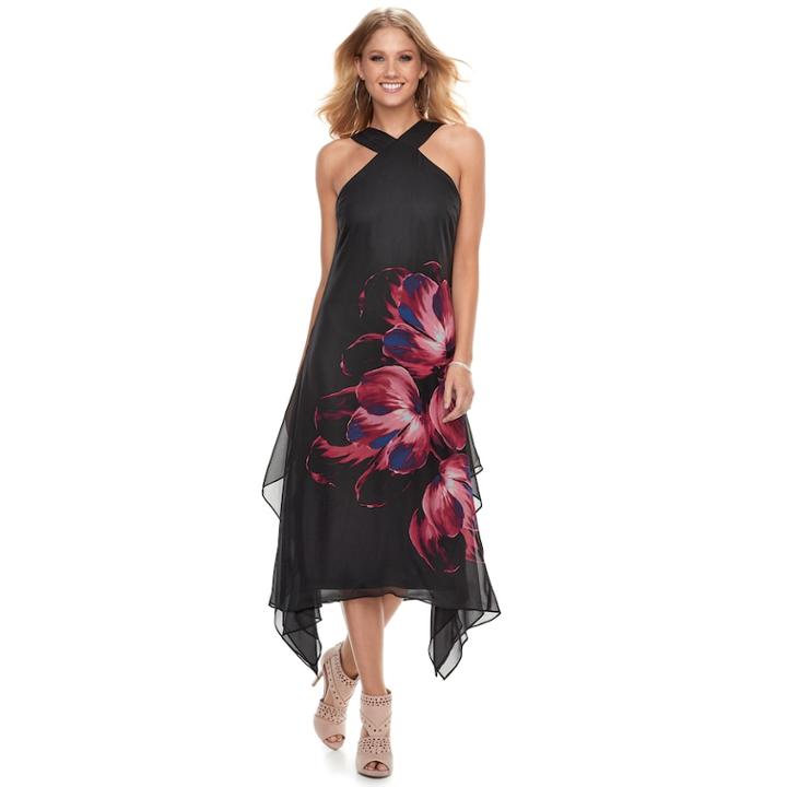 Women's Jennifer Lopez Crossover-neck Chiffon Dress, Size: Xs, Black