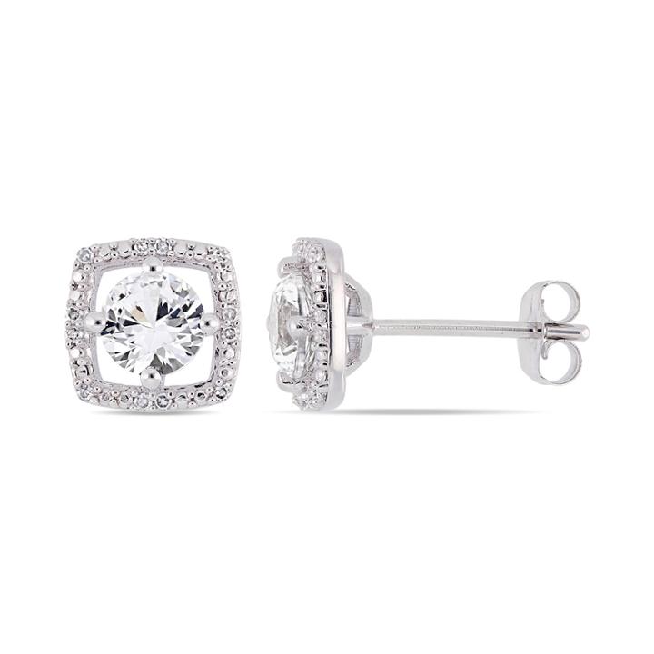 10k White Gold Lab-created White Sapphire & Diamond Accent Frame Earrings, Women's