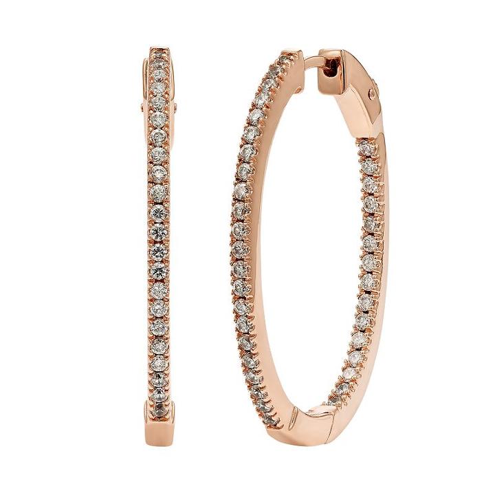 Diamond Essence Cubic Zirconia & Diamond Accent 14k Rose Gold Vermeil Inside-out Hoop Earrings - Made With Swarovski Zirconia, Women's, White
