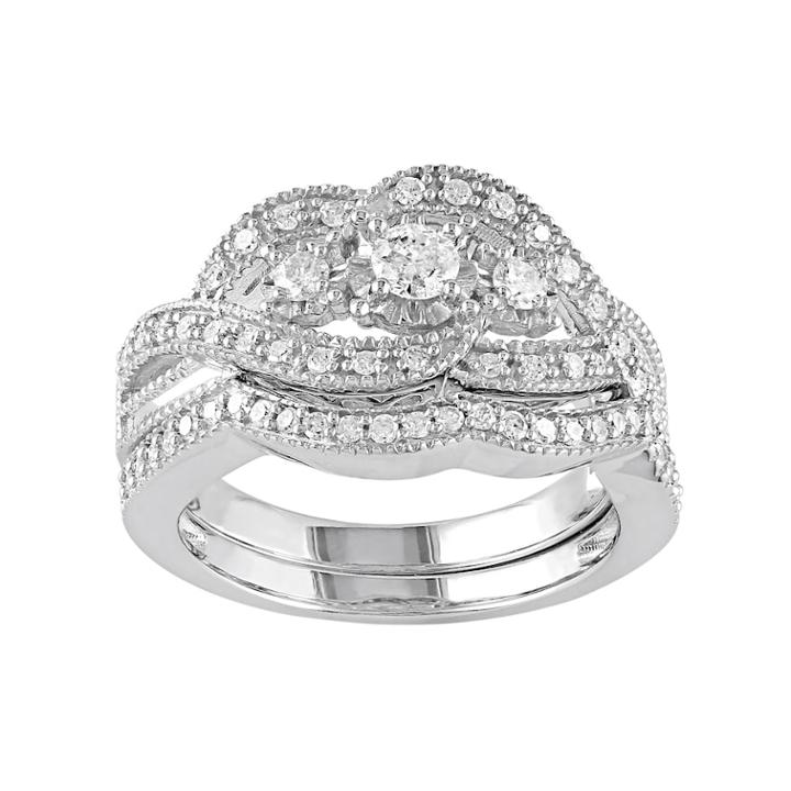 Diamond 3-stone Engagement Ring Set In Sterling Silver (1/2 Carat T.w.), Women's, Size: 6, White