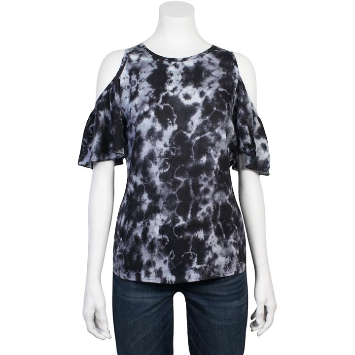 Juniors' Grayson Threads Tie-dye Cold-shoulder Top, Teens, Size: Xs, Black