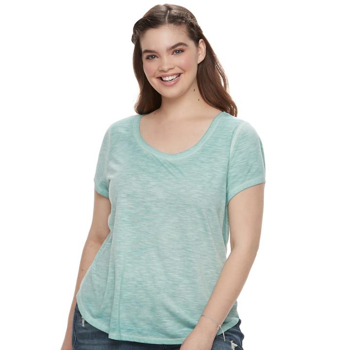 Juniors' Plus Size Mudd&reg; Roadtrip Scoopneck Tee, Teens, Size: 3xl, Lt Green