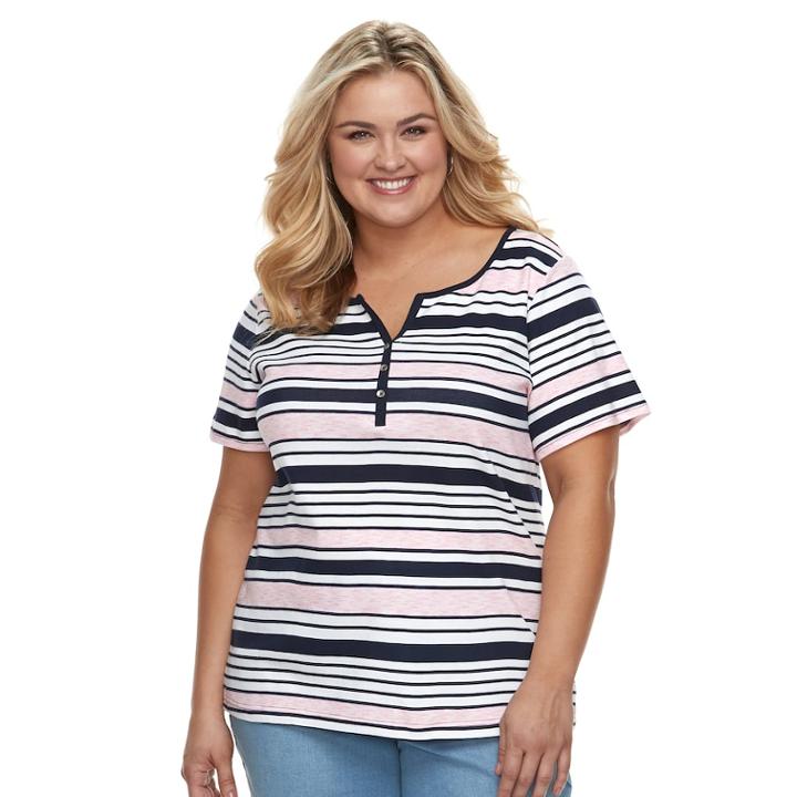 Plus Size Croft & Barrow Solid Henley Tee, Women's, Size: 3xl, Light Pink