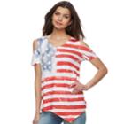 Women's World Unity Cold-shoulder Flag Tee, Size: Small, White