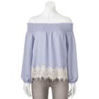 Juniors' About A Girl Lace Hem Off-the-shoulder Top, Size: Small, Dark Blue