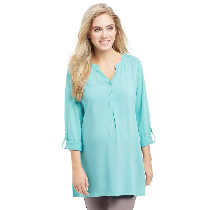 Maternity Oh Baby By Motherhood&trade; Mixed-media Henley Tunic, Women's, Size: Large, Green Oth