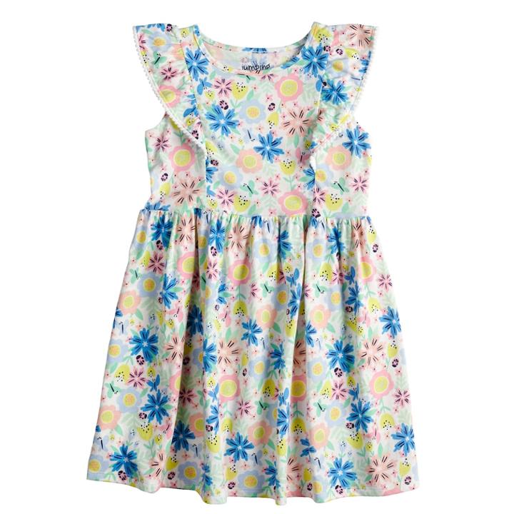Girls 4-10 Jumping Beans&reg; Pom-pom Ruffle Trim Patterned Flutter Dress, Size: 8, White
