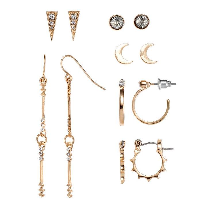 Mudd&reg; Hoop, Bar Link, Crescent & Triangular Nickel Free Earring Set, Women's, Gold
