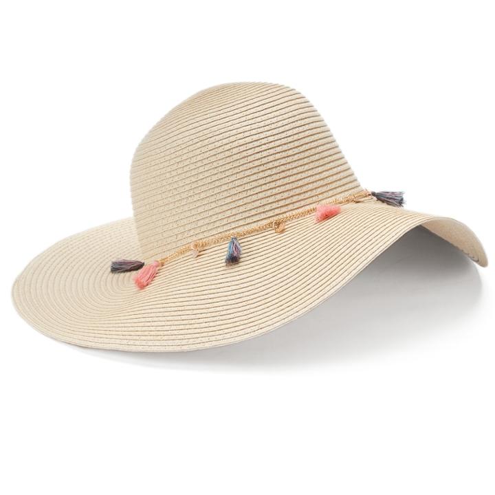 Women's Mudd&reg; Tassel & Chain Floppy Hat, Lt Beige