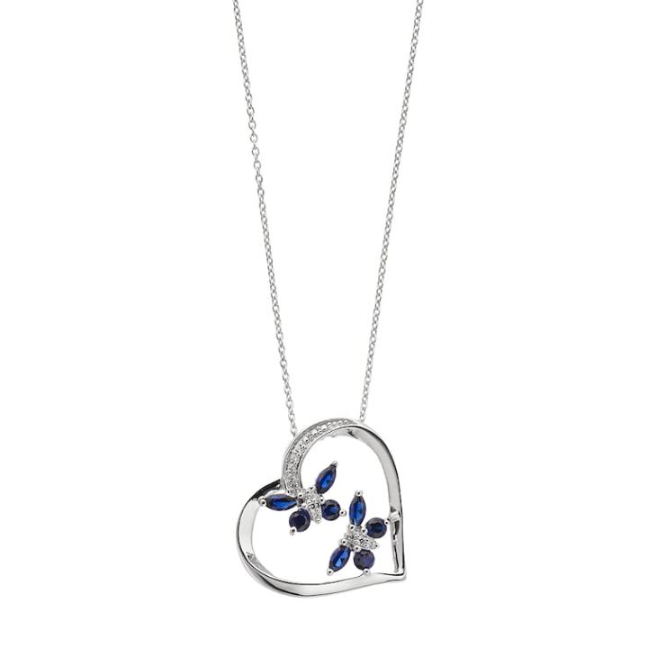 Sterling Silver Lab-created Sapphire & Diamond Accent Butterfly Heart Pendant, Women's, Size: 18, Blue