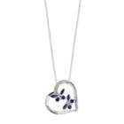 Sterling Silver Lab-created Sapphire & Diamond Accent Butterfly Heart Pendant, Women's, Size: 18, Blue