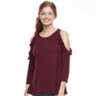 Juniors' Eye Candy Ruffle Cold Shoulder Top, Teens, Size: Large, Med Purple
