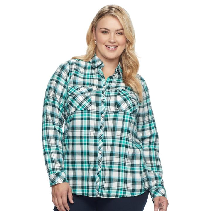 Plus Size Croft & Barrow&reg; Flannel Plaid Button-down Shirt, Women's, Size: 2xl, Dark Blue