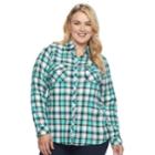 Plus Size Croft & Barrow&reg; Flannel Plaid Button-down Shirt, Women's, Size: 2xl, Dark Blue
