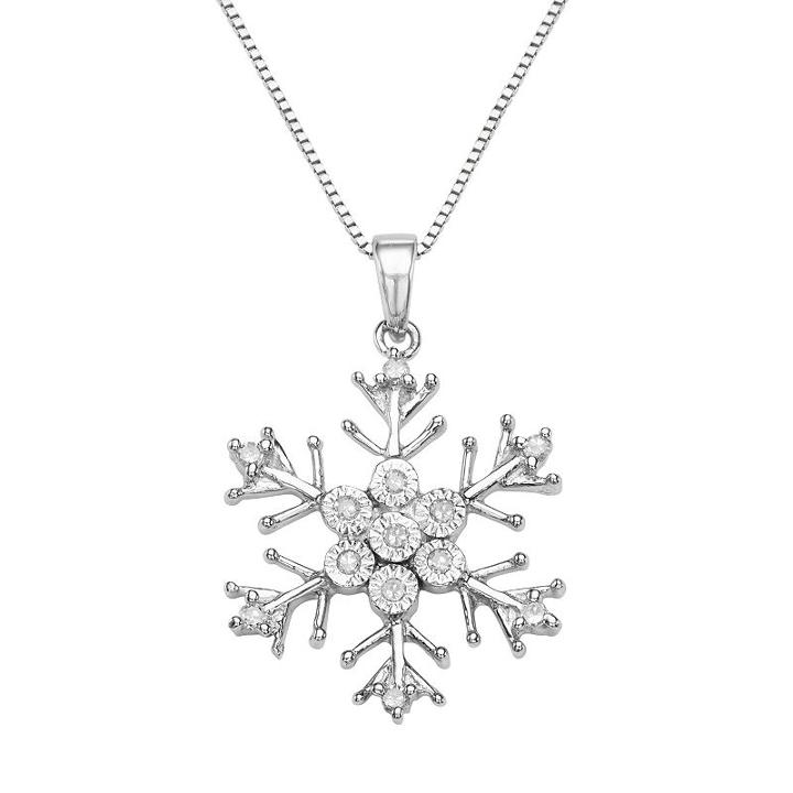 Sterling Silver 1/10 Carat T.w. Diamond Snowflake Pendant, Women's, Size: 18, White