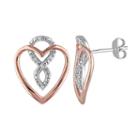 Diamond Accent Two Tone Sterling Silver Infinity & Heart Earrings, Women's, White
