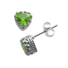 Sterling Silver Peridot Heart Crown Stud Earrings, Women's, Green