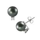 18k White Gold 3/10-ct. T.w. Diamond And Tahitian Cultured Pearl Stud Earrings, Women's, Black