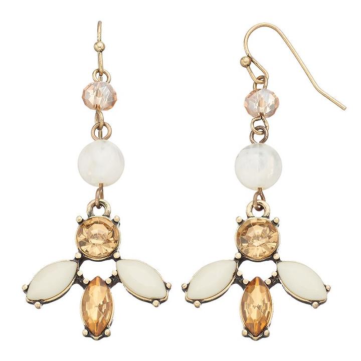 Brown Simulated Crystal Nickel Free Beaded Linear Earrings, Women's, Natural