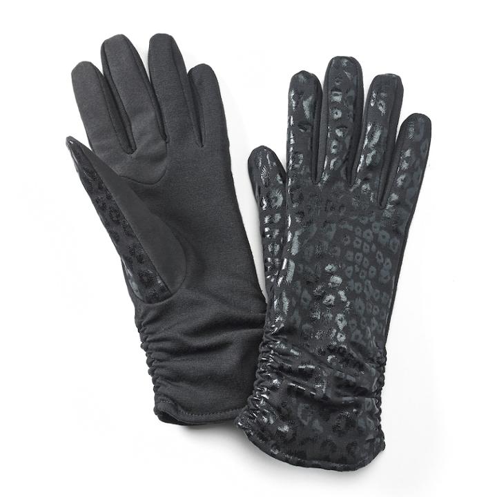 Apt. 9&reg; Leopard Ruched Tech Gloves, Women's, Size: L-xl, Black
