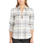 Women's Chaps Plaid Full-zip Shirt, Size: Medium, Grey