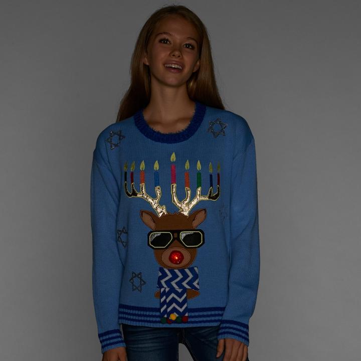 Juniors' It's Our Time Light-up Hanukkah Sweater, Teens, Size: Xl, Med Blue
