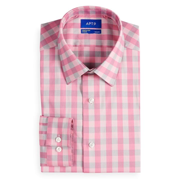 Men's Apt. 9&reg; Slim-fit Premier Flex Collar Stretch Dress Shirt, Size: 15.5-34/35, Med Pink