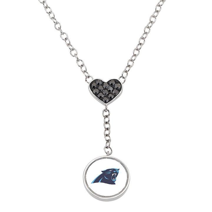 Carolina Panthers Crystal Heart & Logo Y Necklace, Women's, Size: 18, Black