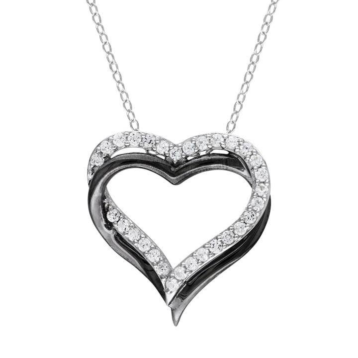 Stella Grace Lab-created White Sapphire Sterling Silver Two Tone Double Heart Pendant Necklace, Women's, Size: 18