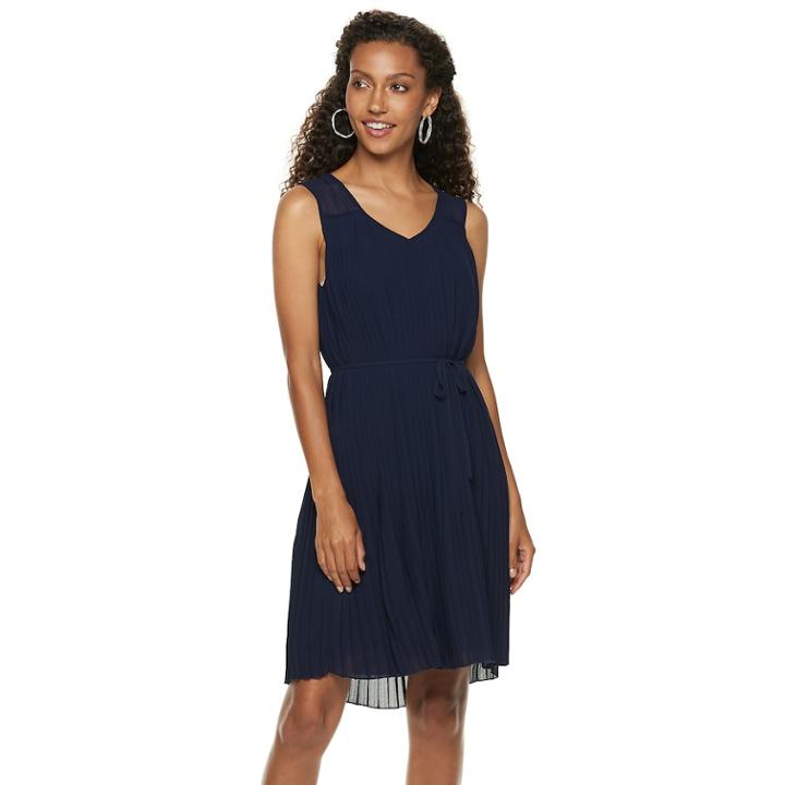 Women's Nina Leonard Accordion-pleat Chiffon Dress, Size: Large, Blue (navy)