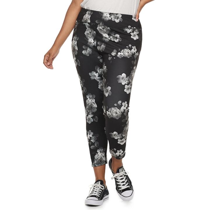Juniors' Plus Size So&reg; Floral Yoga Ankle Leggings, Teens, Size: 1xl, Black