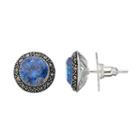 Silver Luxuries Cubic Zirconia & Marcasite Round Halo Stud Earrings, Women's, Blue