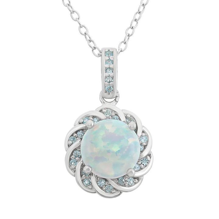 Lab-created Opal And Blue Topaz Sterling Silver Flower Pendant Necklace, Women's, Size: 18