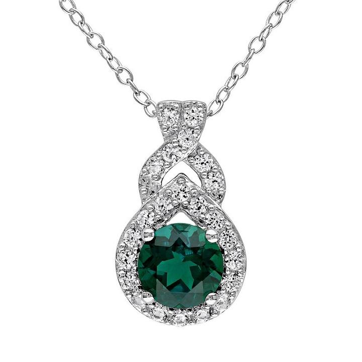 Lab-created Emerald & Lab-created White Sapphire Sterling Silver Twist Pendant Necklace, Women's, Size: 18, Green