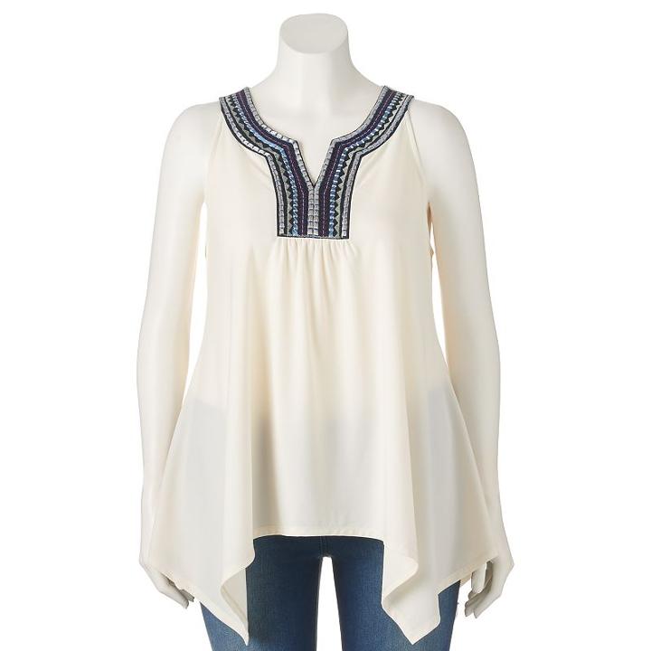 Juniors' Plus Size Heartsoul Embroidered Notchneck Tank Top, Girl's, Size: 3xl, Natural
