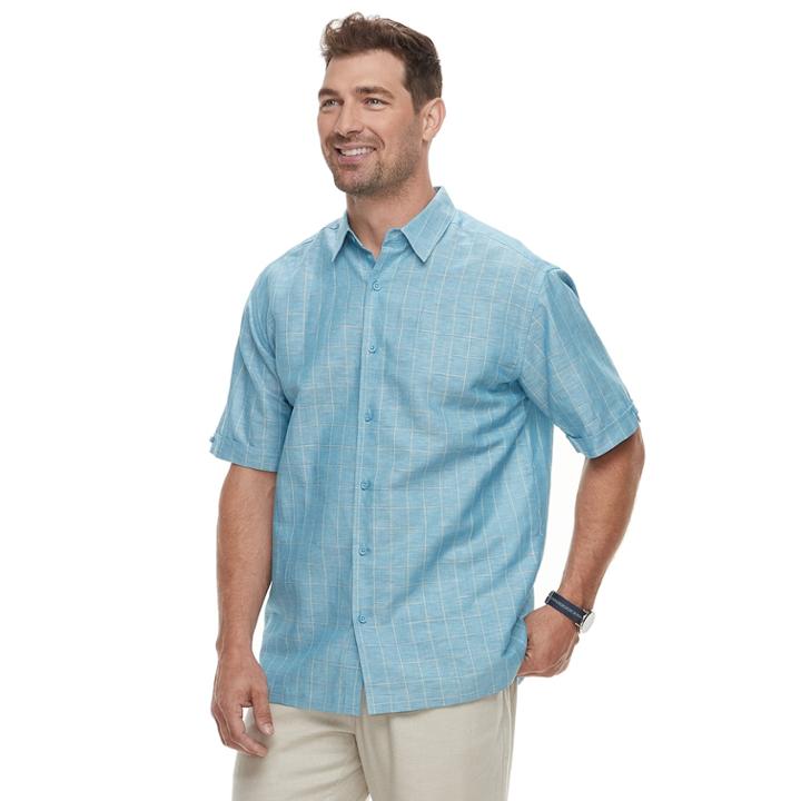 Men's Havanera Short Sleeve Crossdye Window Pane Button-down Shirt, Size: Large, Blue