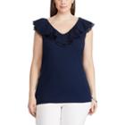 Plus Size Chaps Ruffled V-neck Top, Women's, Size: 2xl, Blue (navy)