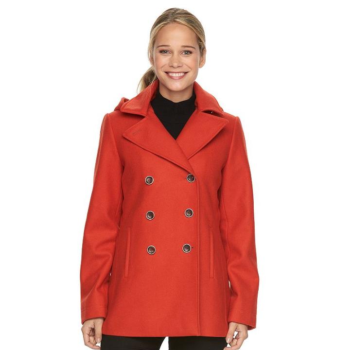 Women's Braetan Hooded Double-breasted Peacoat, Size: Medium, Orange