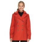 Women's Braetan Hooded Double-breasted Peacoat, Size: Medium, Orange
