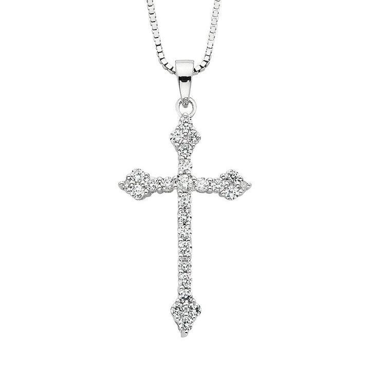 Diamond Splendor Crystal & Diamond Accent Sterling Silver Cross Pendant Necklace, Women's, White
