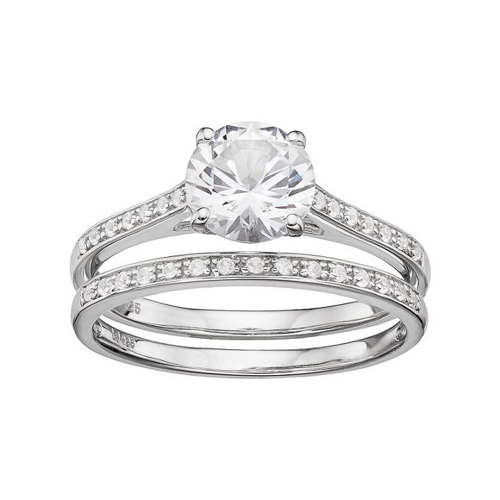 Sterling Silver Lab-created White Sapphire Engagement Ring Set, Women's, Size: 6