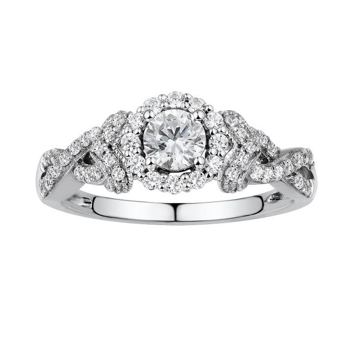 Simply Vera Vera Wang Diamond Halo Engagement Ring In 14k White Gold (3/4 Ct. T.w.), Women's, Size: 5