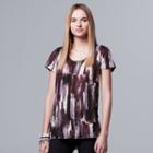 Petite Simply Vera Vera Wang Printed Crinkle Tee, Women's, Size: M Petite, Grey (charcoal)